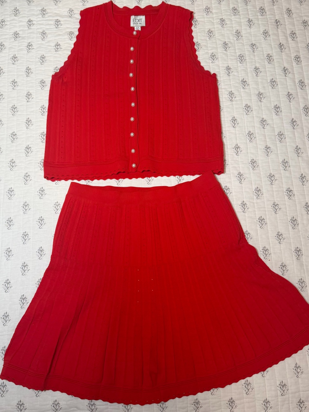 NWT EDIT Jason Wu Red Pearl Knit 2 Piece Skirt Set M